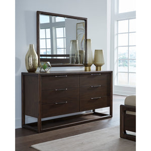 Sol acacia wood chest of drawers with six drawers and Mirror in Brown Spice