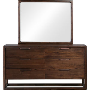 Sol acacia wood chest of drawers with six drawers and Mirror in Brown Spice