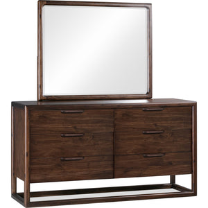 Sol acacia wood chest of drawers with six drawers and Mirror in Brown Spice