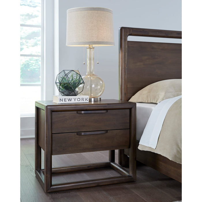 Set of 2 Sol bedside table with two drawers and USB charging function in Brown Spice
