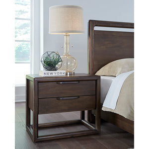 Set of 2 Sol bedside table with two drawers and USB charging function in Brown Spice
