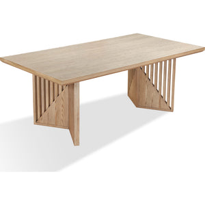 Sumner dining table with two pedestals made of natural oak