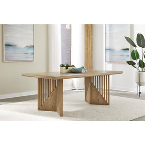 Sumner dining table with two pedestals made of natural oak