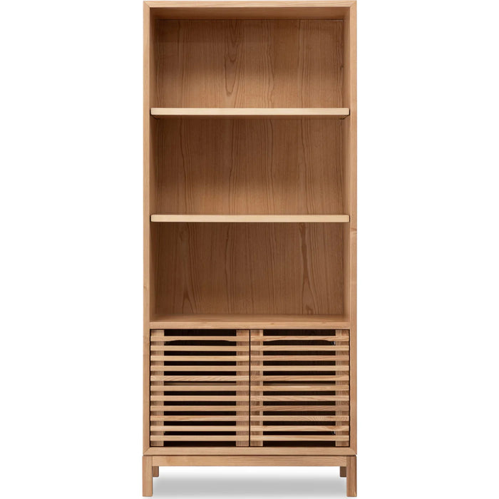 Linden Pine Wood Bookcase with Adjustable Shelves & Cabinet Storage
