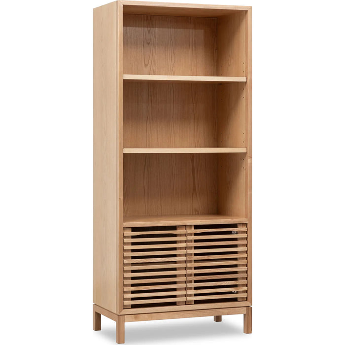 Linden Pine Wood Bookcase with Adjustable Shelves & Cabinet Storage