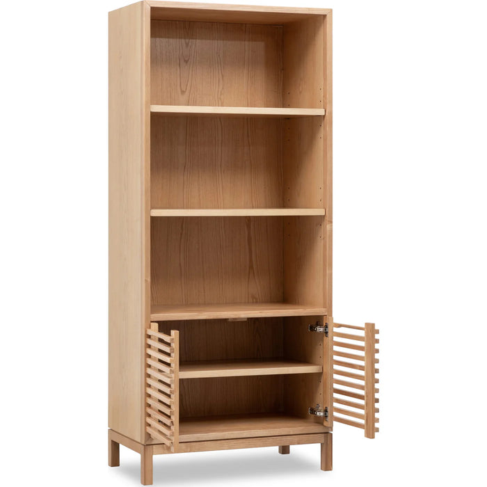 Linden Pine Wood Bookcase with Adjustable Shelves & Cabinet Storage