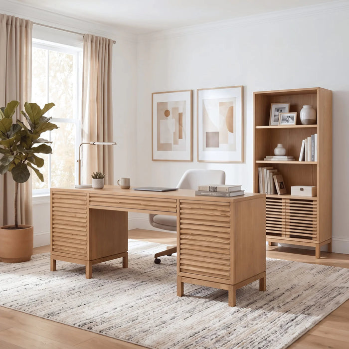 Linden Pine Wood Bookcase with Adjustable Shelves & Cabinet Storage