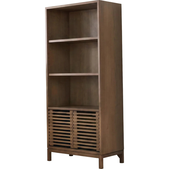 Linden Pine Wood Bookcase with Adjustable Shelves & Cabinet Storage
