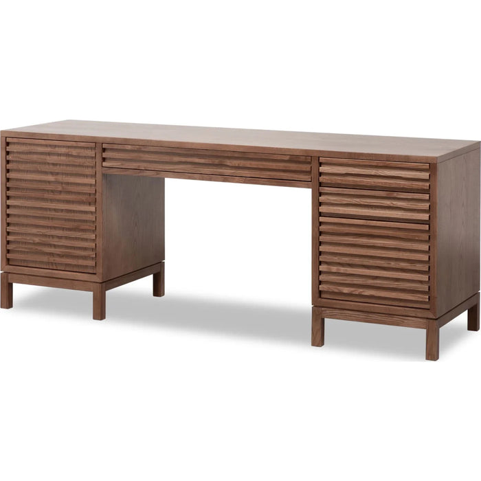Linden Pine Wood Desk with Cabinet and File Storage