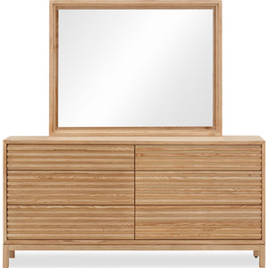 Tanner chest of drawers made of ash wood with six drawers and Mirror in flax finish