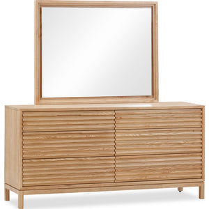 Tanner chest of drawers made of ash wood with six drawers and Mirror in flax finish