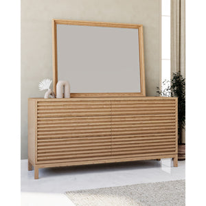 Tanner chest of drawers made of ash wood with six drawers and Mirror in flax finish