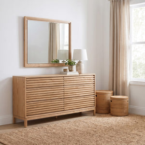Tanner chest of drawers made of ash wood with six drawers and Mirror in flax finish