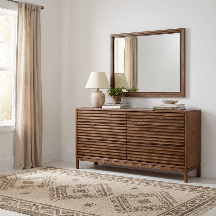 Tanner chest of drawers made of ash wood with six drawers and Mirror in Roux