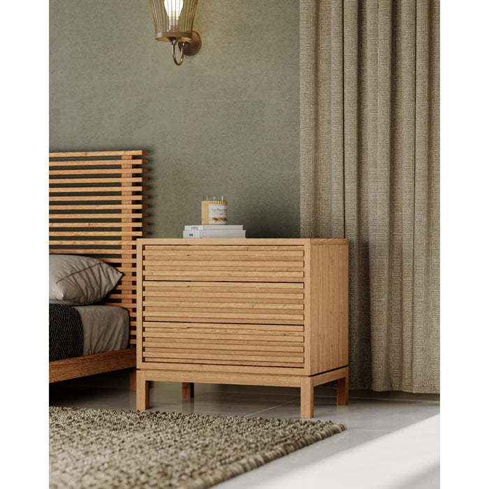 Set of 2 Tanner bedside table made of ash wood with three drawers in flax finish