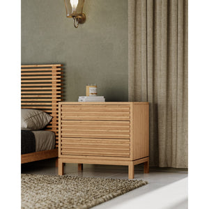Set of 2 Tanner bedside table made of ash wood with three drawers in flax finish