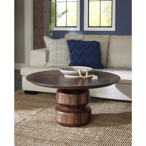 Set of 2 Virton round coffee table made of solid wood in smoke brown