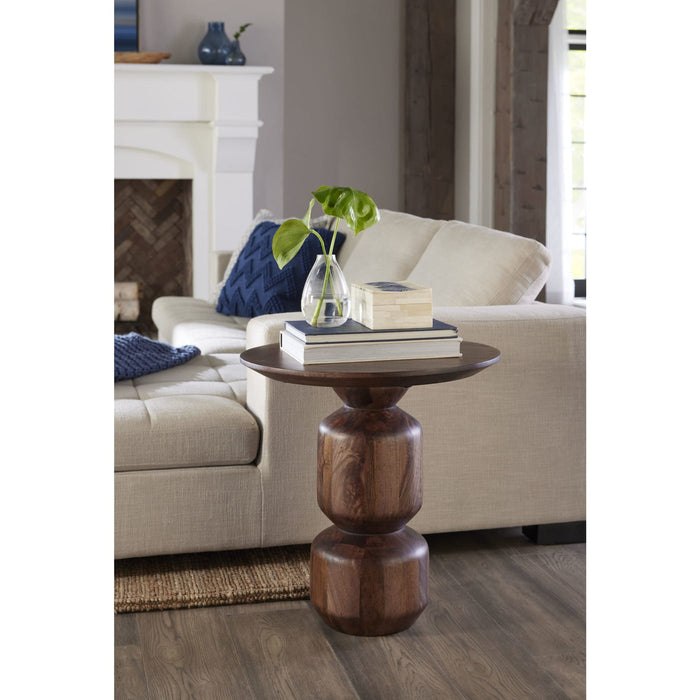 Set of 2 Virton round side table made of solid wood in smoke brown