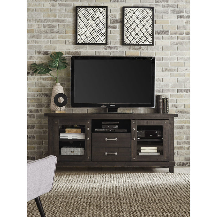 Yosemite solid wood media console with two drawers in the cafe
