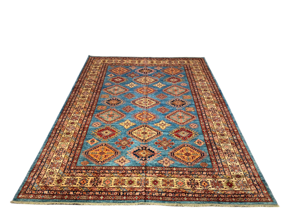 Hand-Knotted Vegetable Dye Kazak Rug from Pakistan, size 8' 9" x 11' 9"