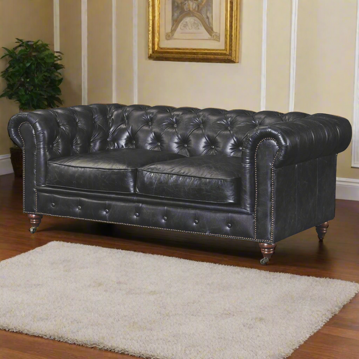 Century Chesterfield Love Seat - Slate Leather