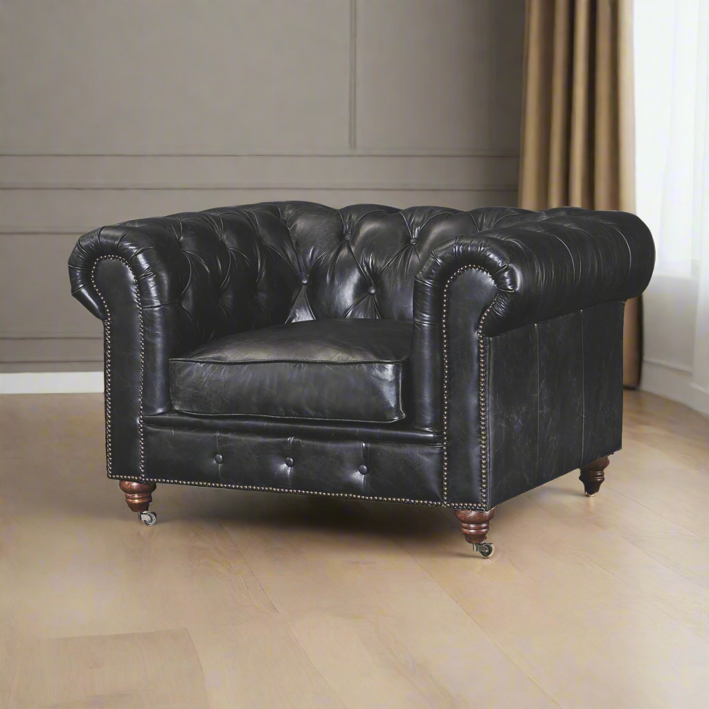 Buy Century Chesterfield Arm Chair Slate Leather Online in USA
