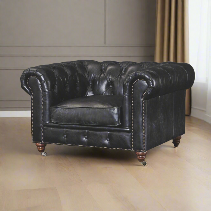 Preorder Century Chesterfield Arm Chair - Slate Leather