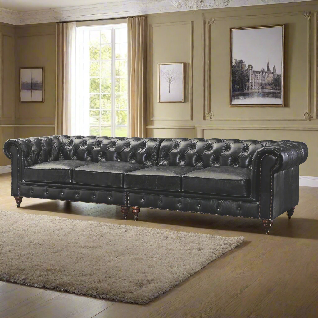Buy Century Chesterfield Sofa - Slate Leather - 118 Buy Century Chesterfield Sofa - Slate Leather - 118