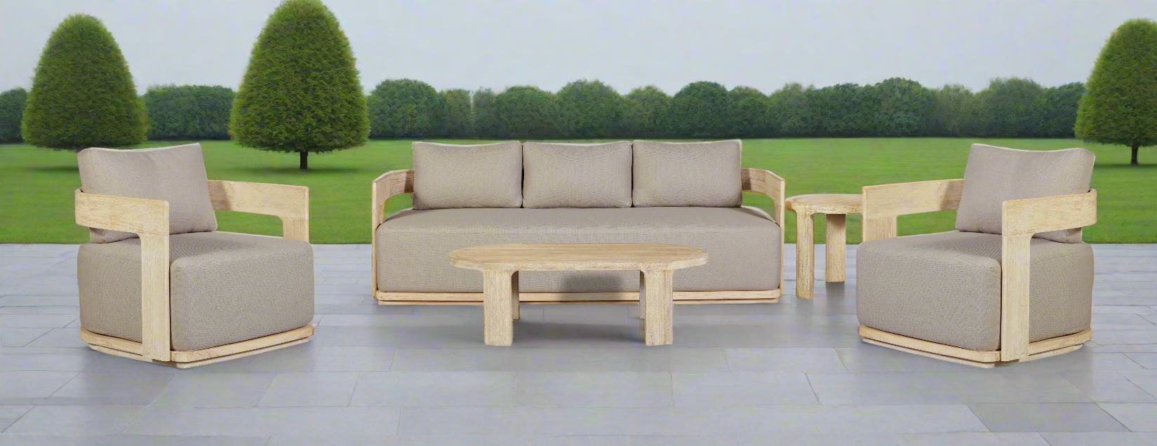 Eclipse Outdoor solid Teak Wood Sofa Set - Gray fabric