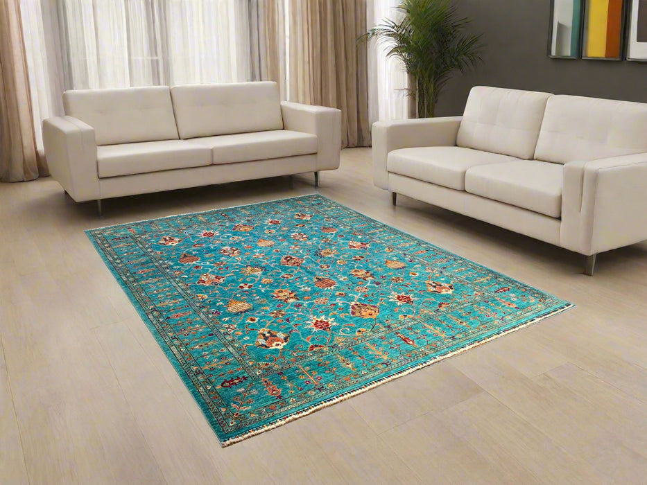 Hand-Knotted Sultanabad Vegetable-Dyed Wool Rug, 8" x 10"  (K)