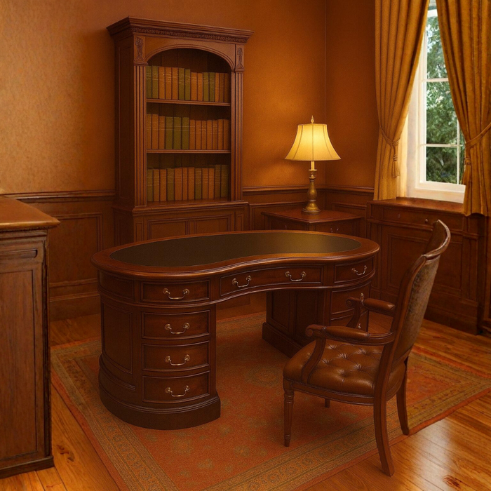 Legacy Mahogany Wood Leather Top Kidney Desk - Brown Walnut