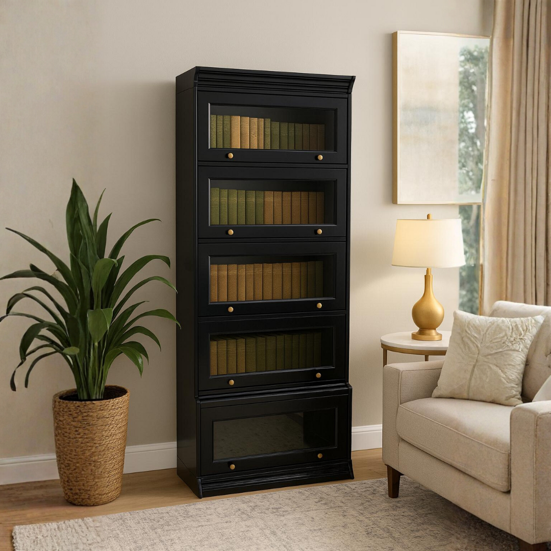 Mahogany Wood 4 Stack & 5 Stack Barrister Bookcases with Leaded Glass ...