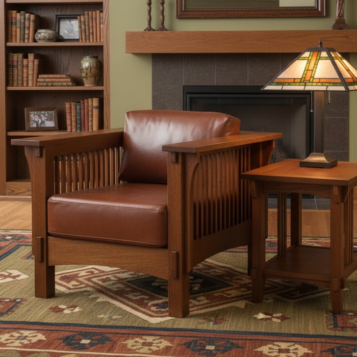 Craftsman Crofter Mission Style Arm Chair - Russet Brown Leather (RB1)