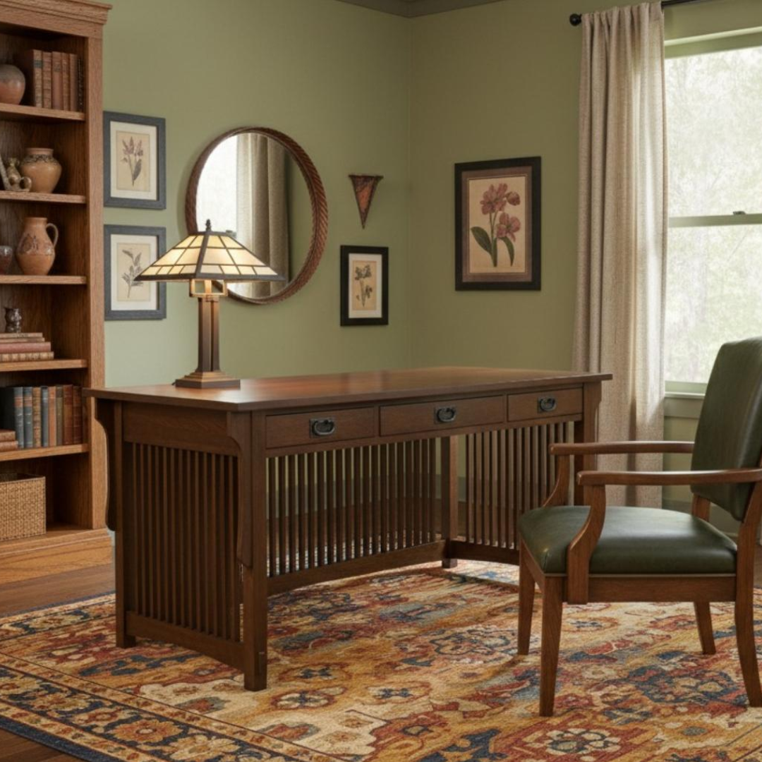 Mission Style Solid Oak 3 Drawer Library Desk — Crafters and Weavers