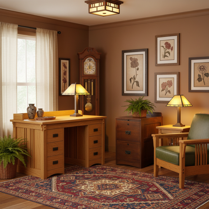 Mission Oak 2 Drawer File Cabinet w/ Writing Tray - Walnut