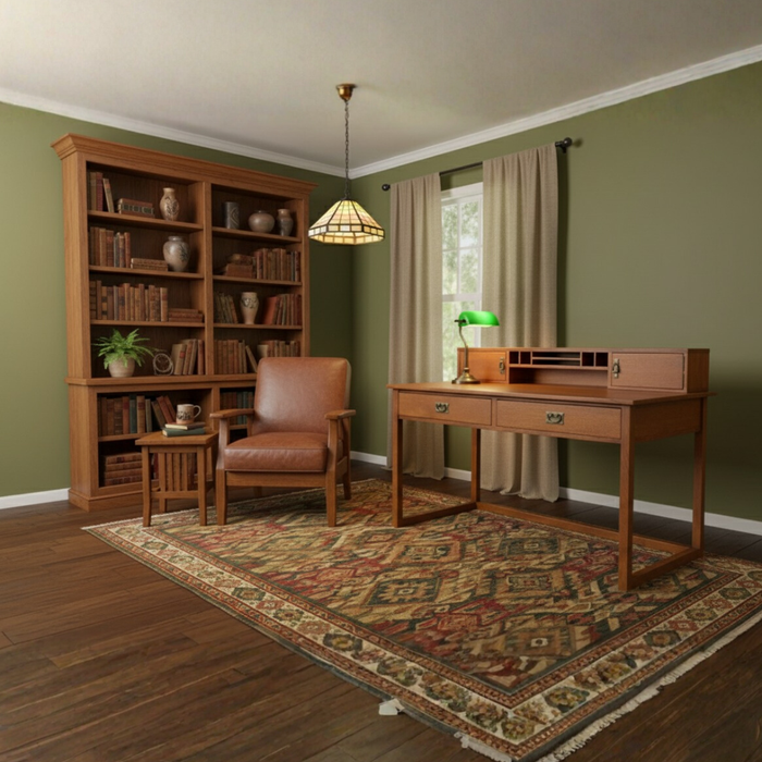 Mission Style Oak Library Table with Hutch