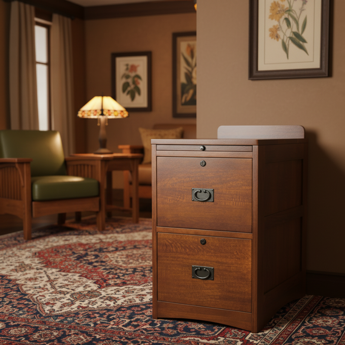 Mission Oak 2 Drawer File Cabinet w/ Writing Tray - Walnut