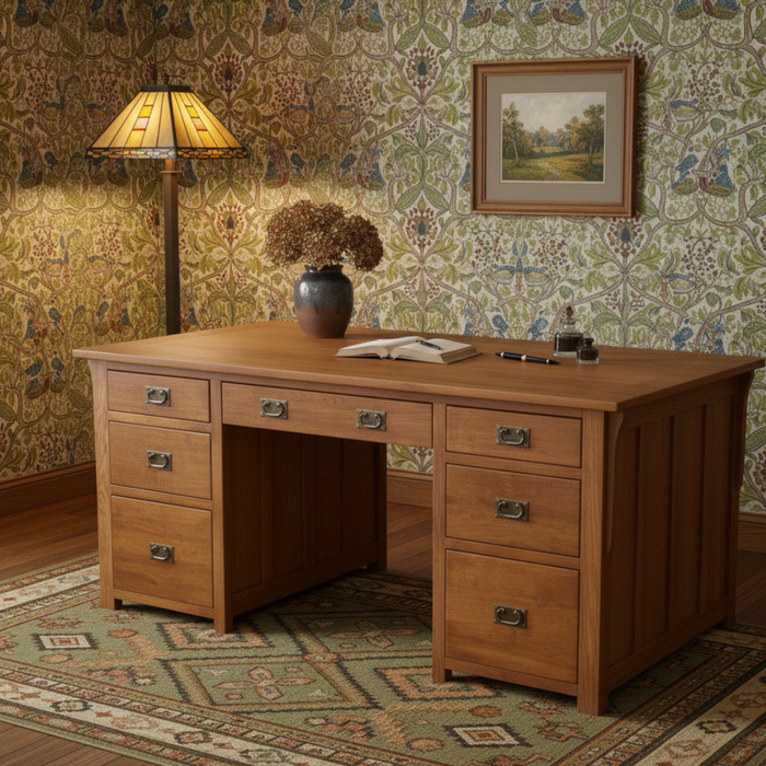 Mission Library Desk with File Cabinet Drawers - Michael's Cherry (MC-A)