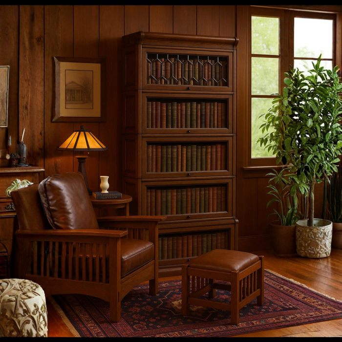 Mission Style Oak Barrister Bookcase 5 Stack-Leaded Glass in 2 Colors