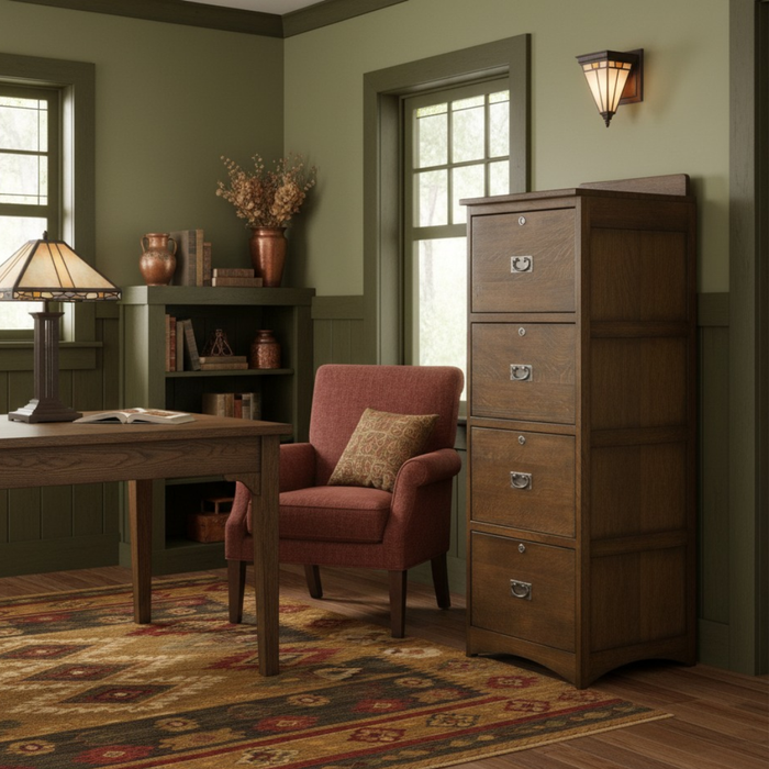 Mission Solid Oak 4 Drawer File Cabinet - Walnut