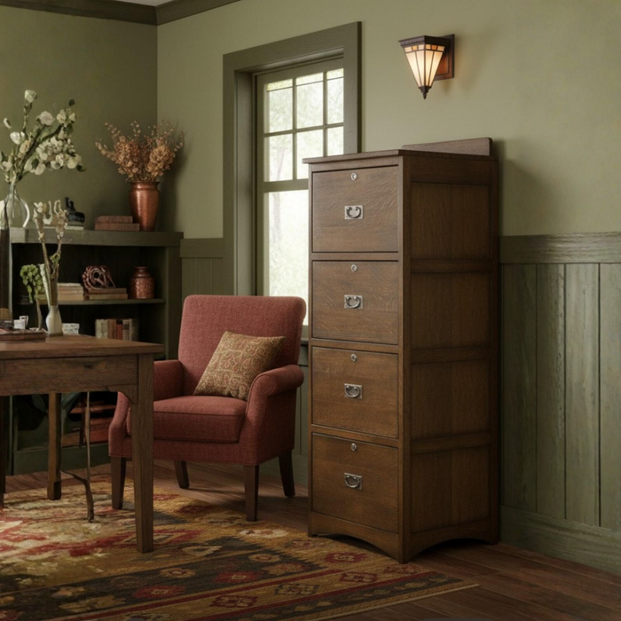 Mission Solid Oak 4 Drawer File Cabinet - Walnut