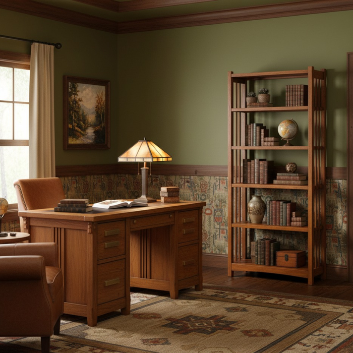 Preorder Mission Spindle Side 5 Shelf Bookcase - Michael's Cherry (MC1)