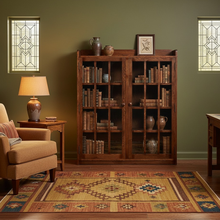 Mission Oak 2 Door Bookcase with Glass Doors - Walnut