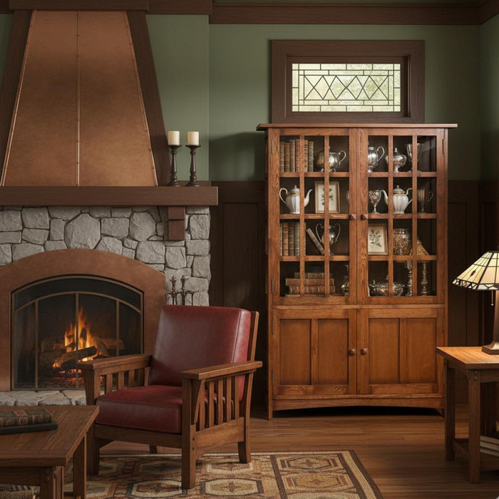 Mission Oak 4 Door Display China Cabinet - Walnut - 49"W