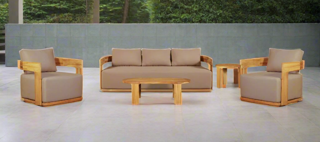 Eclipse Outdoor solid Teak Wood Sofa Set - light brown fabric