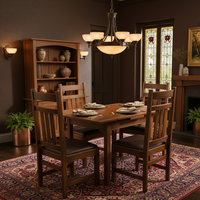 Mission Style White Oak Square Dining Table Set - (2 Colors Available)