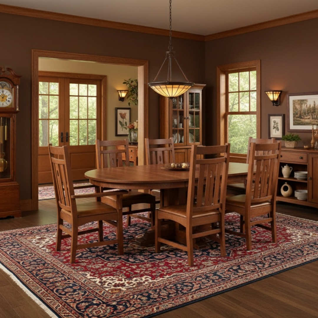 Buy Mission Quarter Sawn Oak Leaf Round Dining Table Set w/