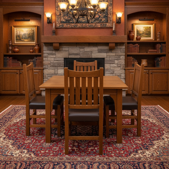 Mission Style White Oak Square Dining Table Set - Michael's Cherry (MC1)