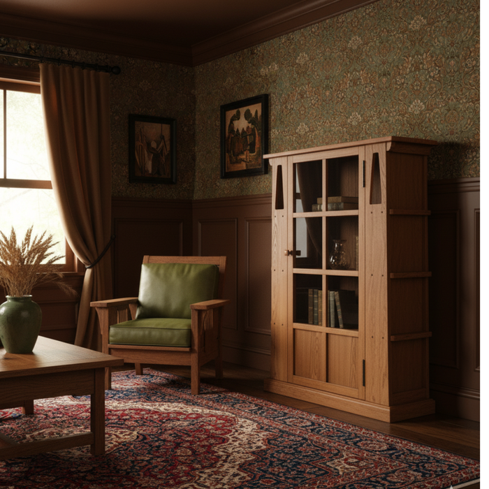 Mission 1 Door Bookcase with Side Shelves - MC