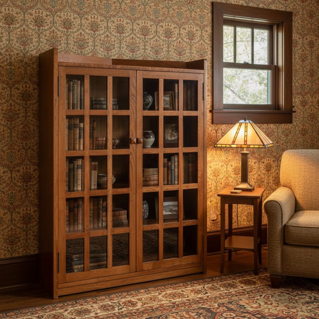 Mission Solid Oak 2 Door Corner Bookcase / Cabinet - Michael's